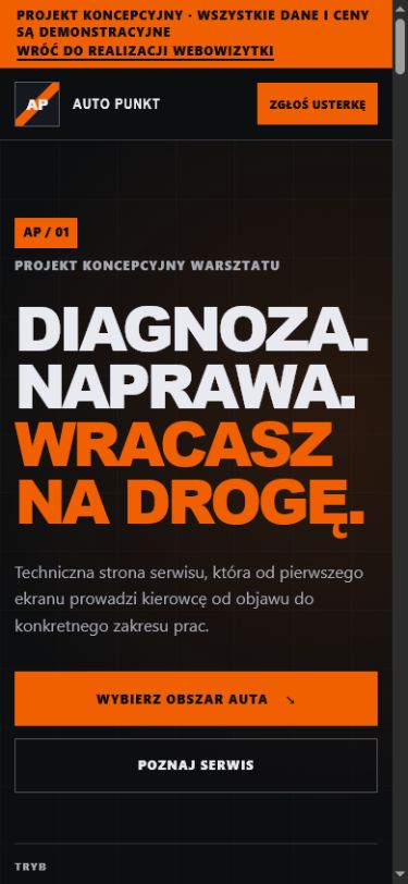 Mobilny widok demonstracyjnej strony warsztatu samochodowego
