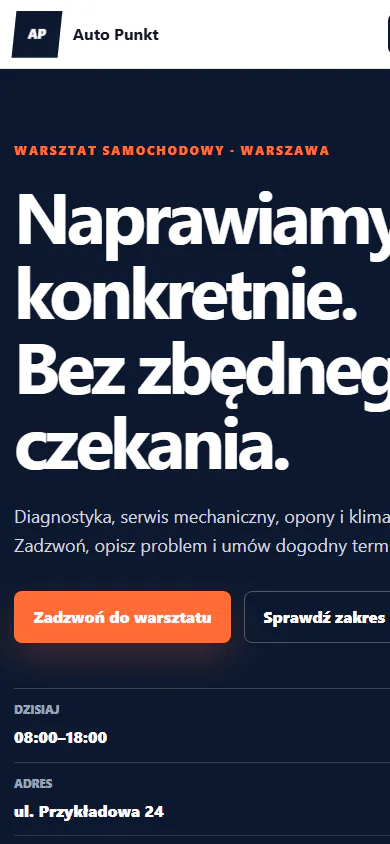 Projekt Auto Punkt — widok telefonu
